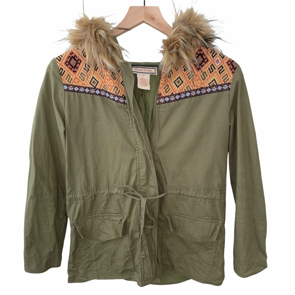 Flying Tomato Jacquard Jacket Utility Olive Green